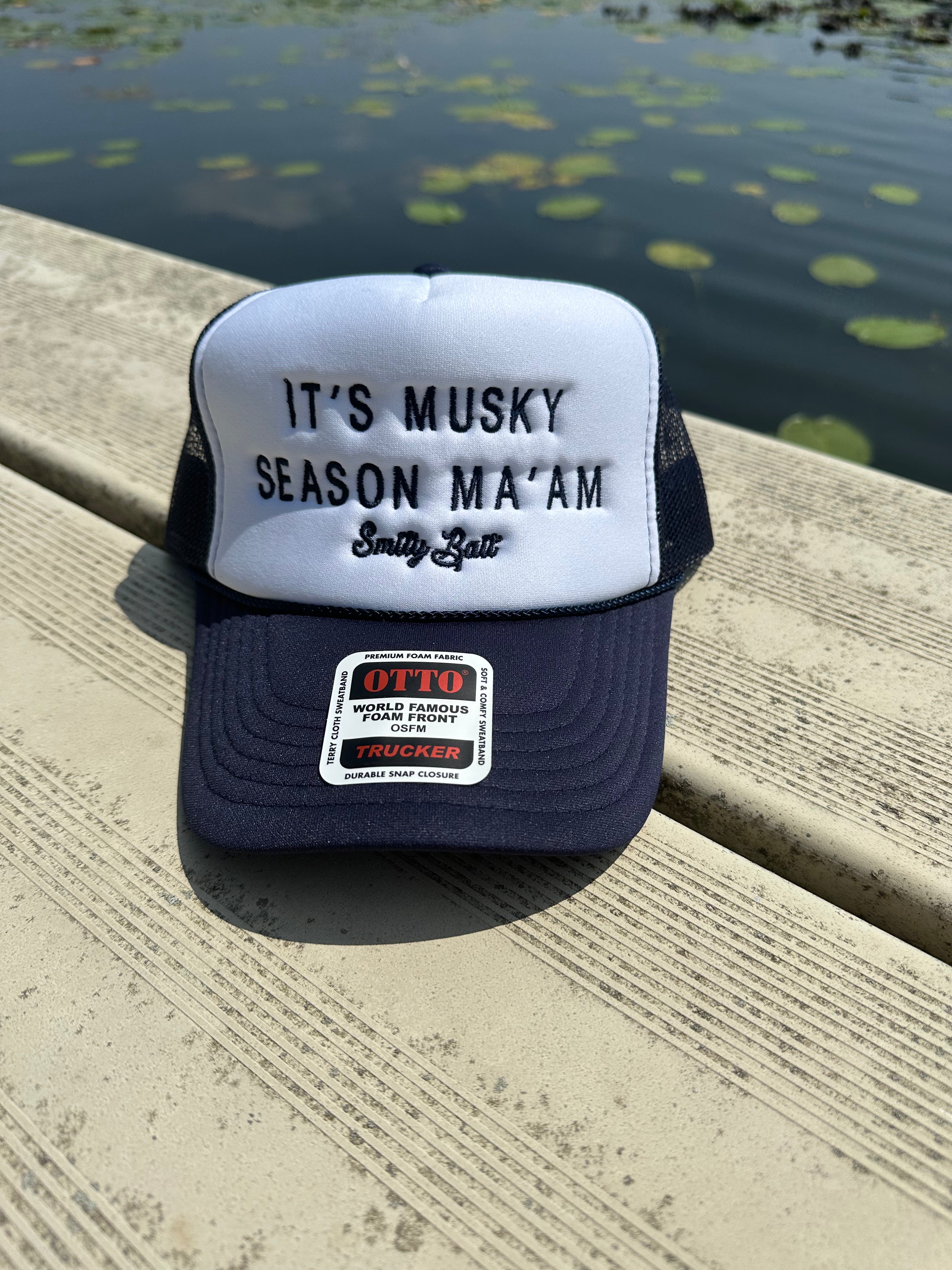 It's Musky Season Ma'am Embroidered Navy Snapback Ball Cap