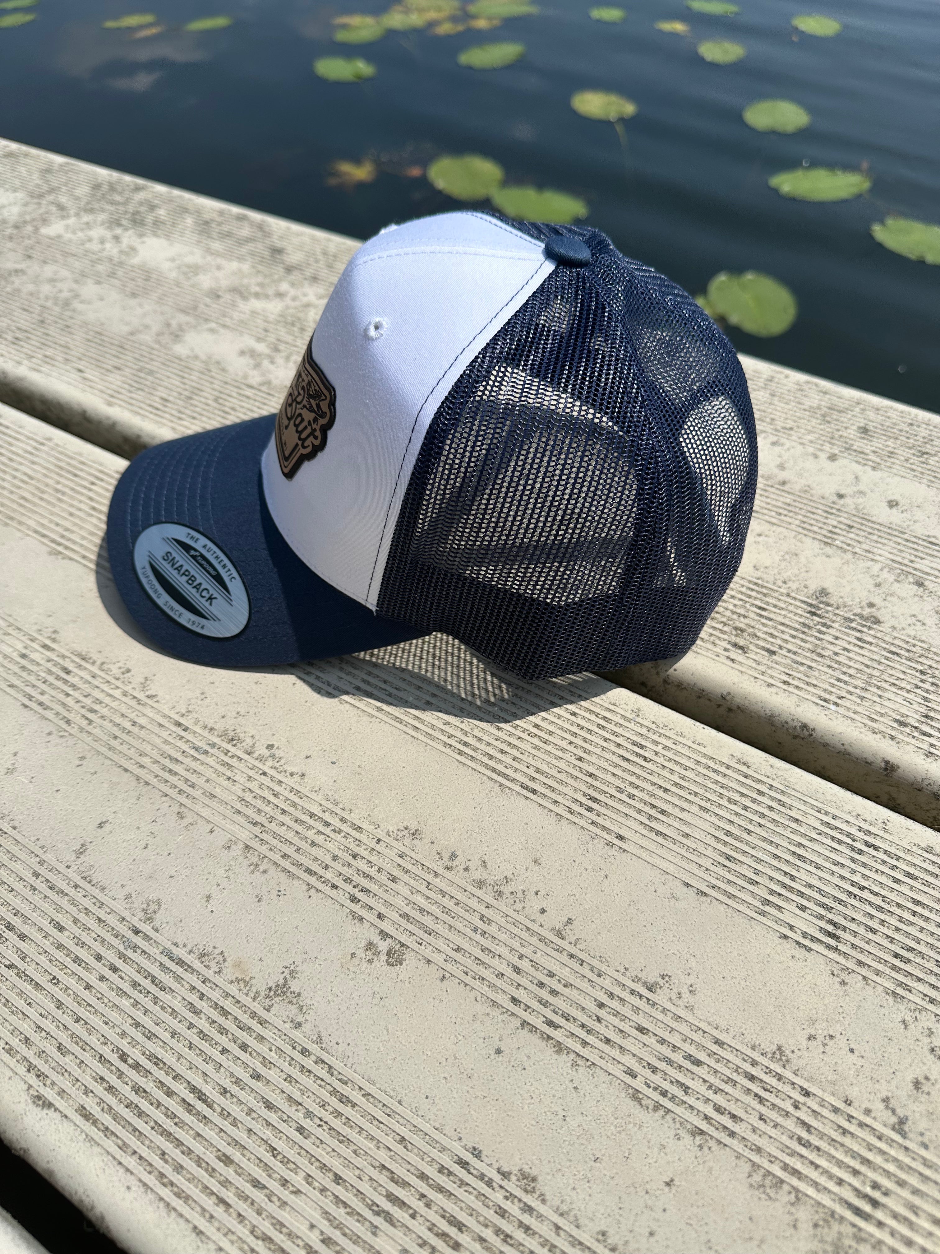 Navy/White Musky Leather Patch Snapback Ball Cap